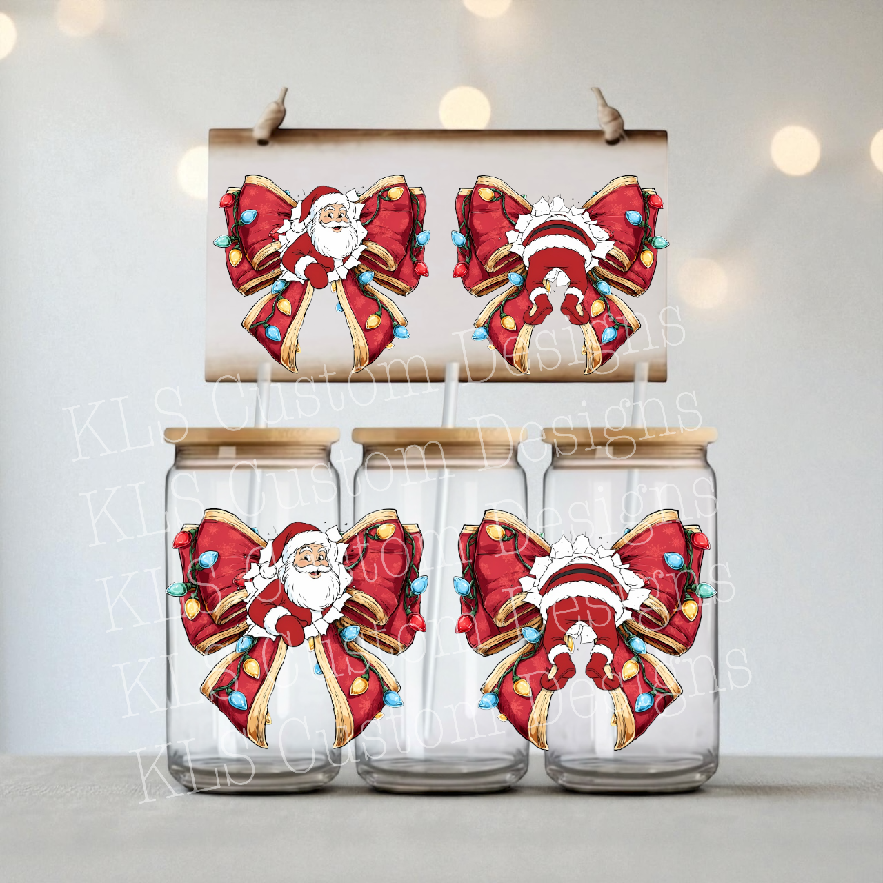 14Y Santa Coquette Bows Front & Back UV DTF Wrap Libbey