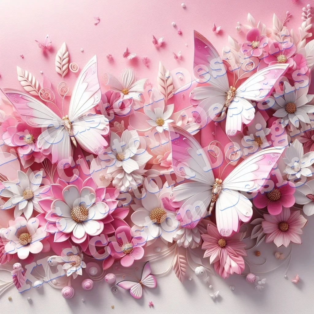 Pink And White Butterflies 20 Oz Skinny Permanent Vinyl