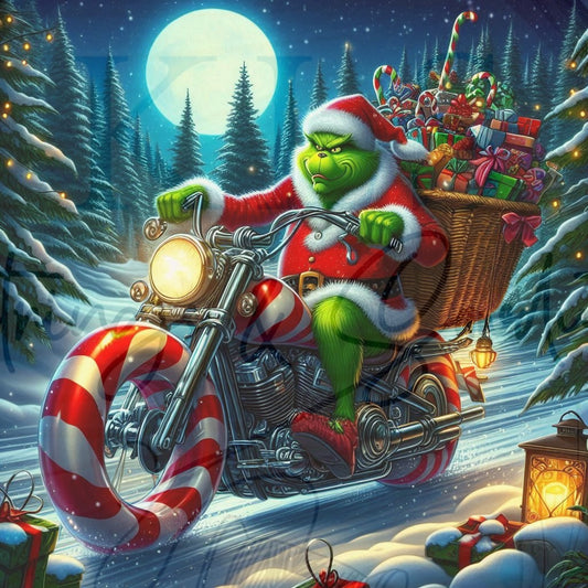 Green Santa With Basket Full Of Presents Candy-cane Motorcycle 20 Oz Skinny Permanent Vinyl