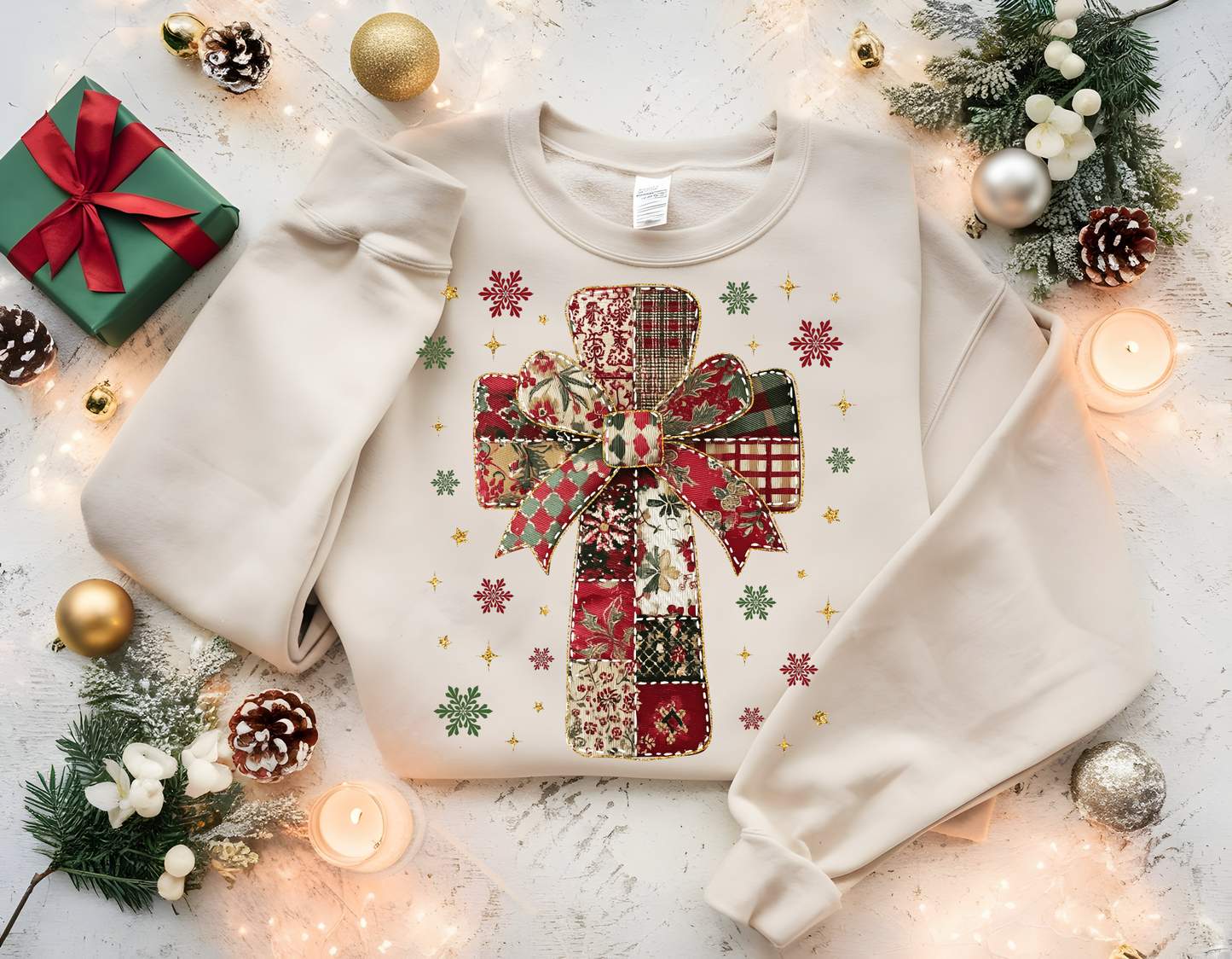 Patchwork Christmas Cross Ready To Press DTF Print