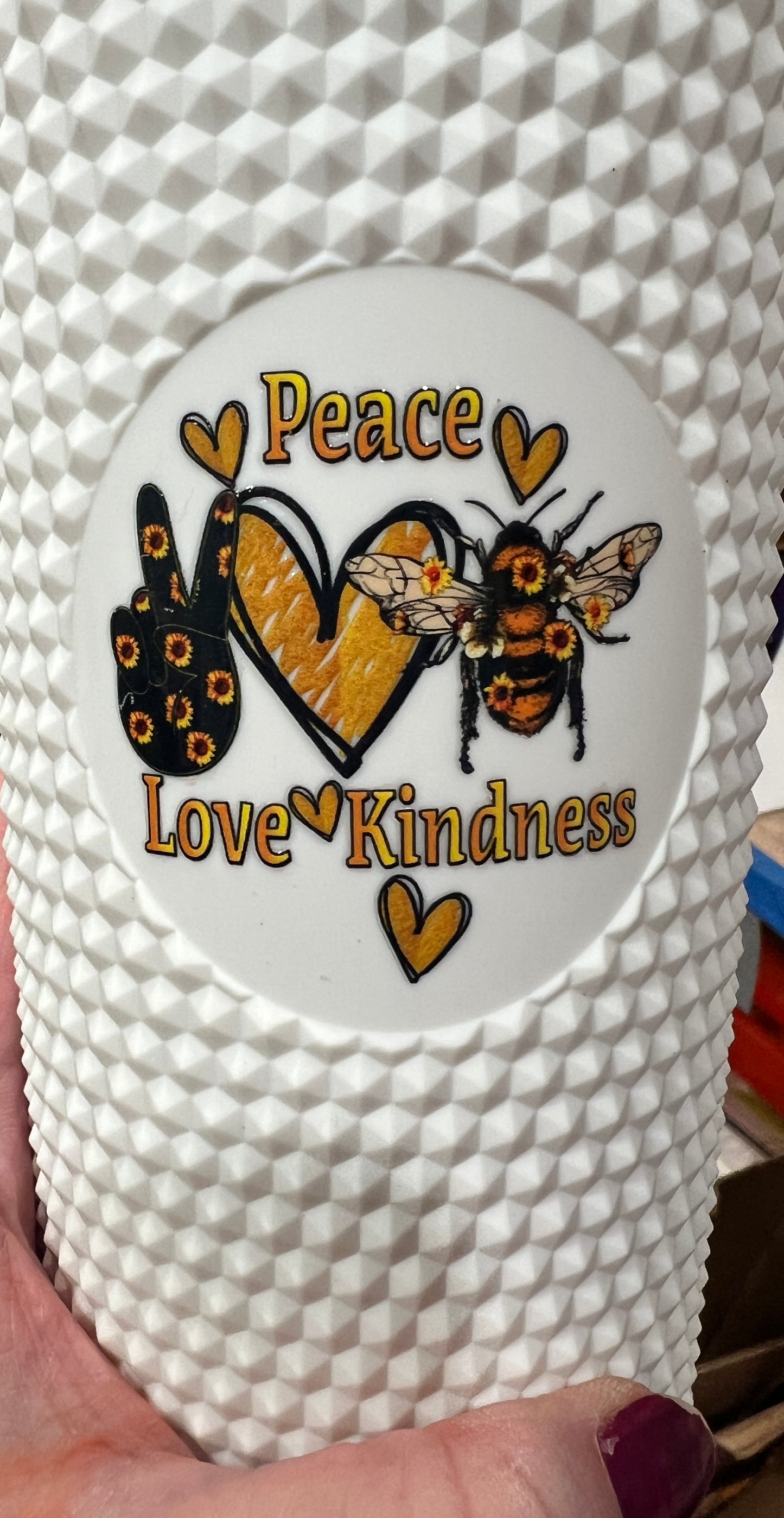 Mini Peace Love Kindness Bee Tall UV DTF Decal