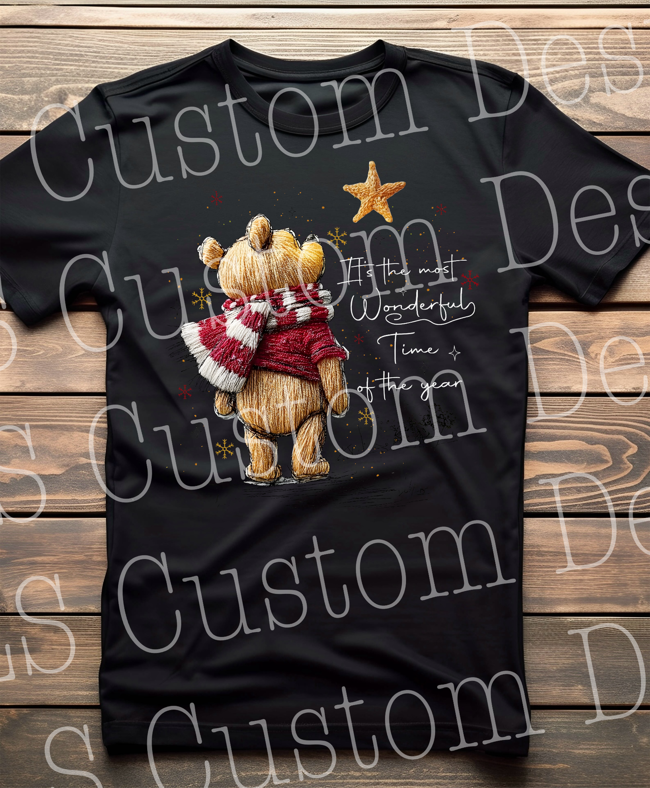 Faux Embroidery Bear Most Wonderful Time Of Year Ready To Press DTF Print