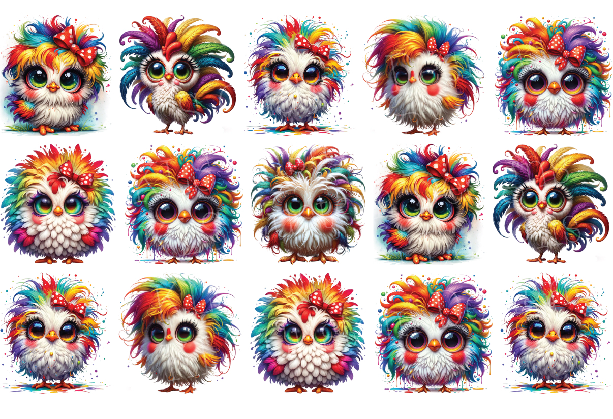 1B Colorful Chickens Clip Sheet - This sheet is intended to be cut up and placed using your own creative style.