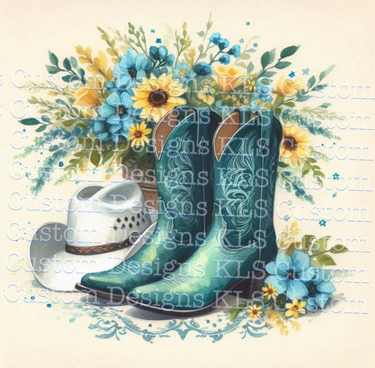 Blue Cowboy Boots 20 Oz Skinny Permanent Vinyl