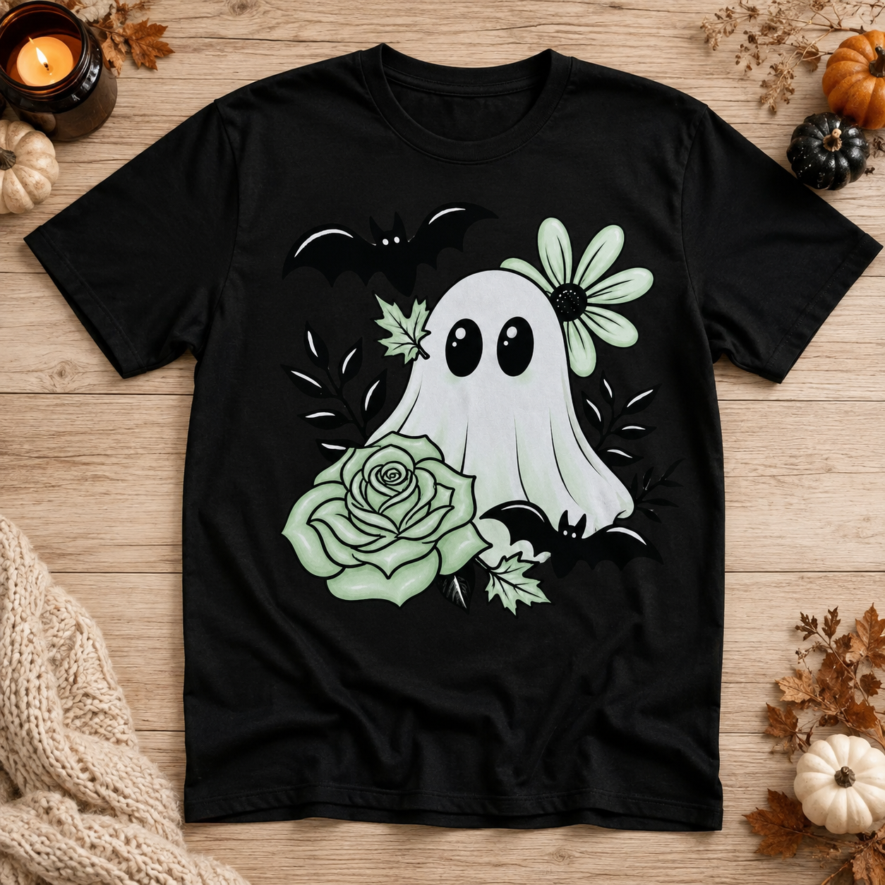 Ghost Roses w/ Bats Ready To Press DTF Print