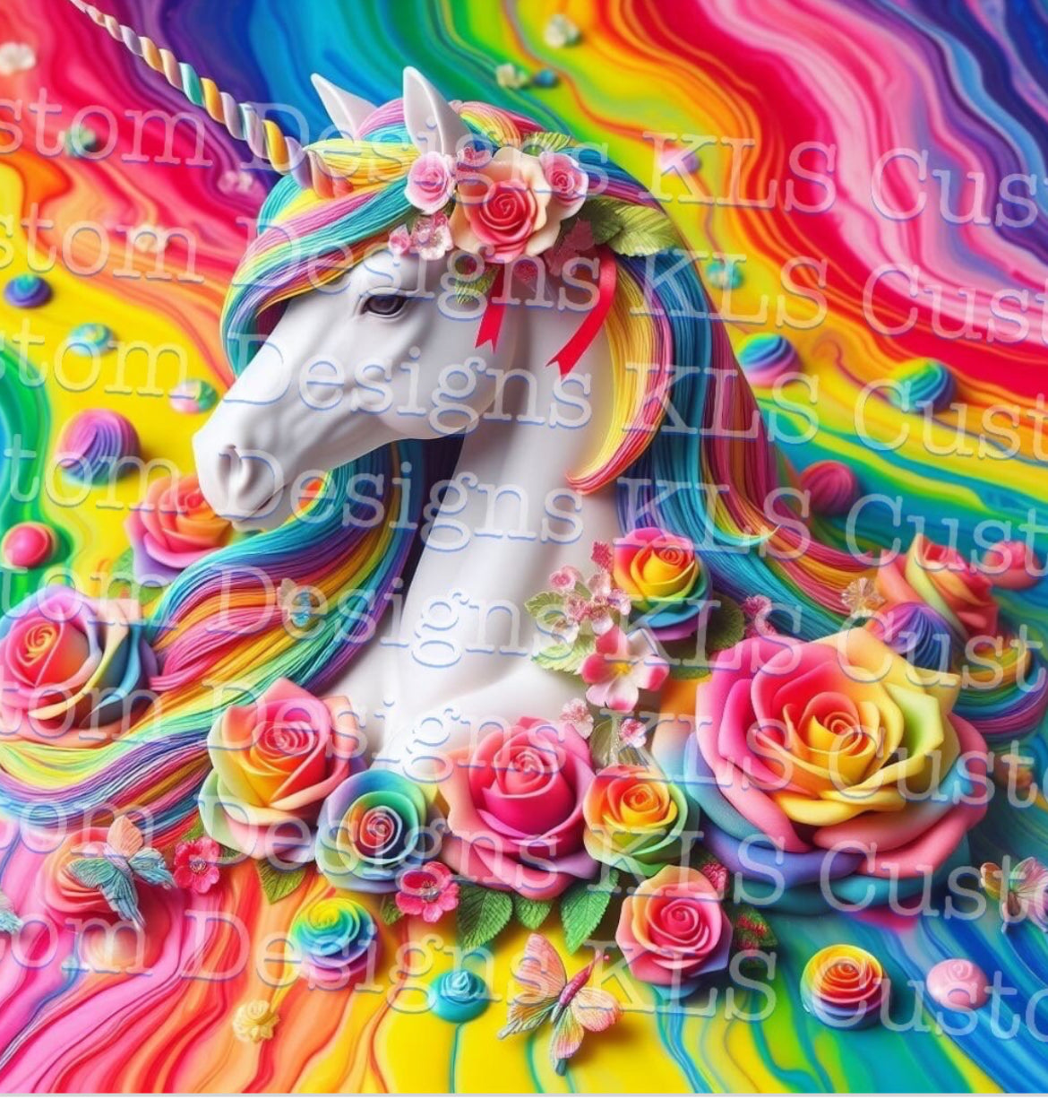 Tie Dye Roses Lifelike Unicorn Rainbow Paint 20 Oz Skinny Permanent Vinyl