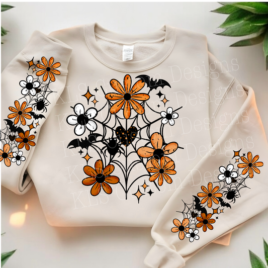 Spiderweb Floral Halloween With (1) Sleeve Ready To Press DTF Print