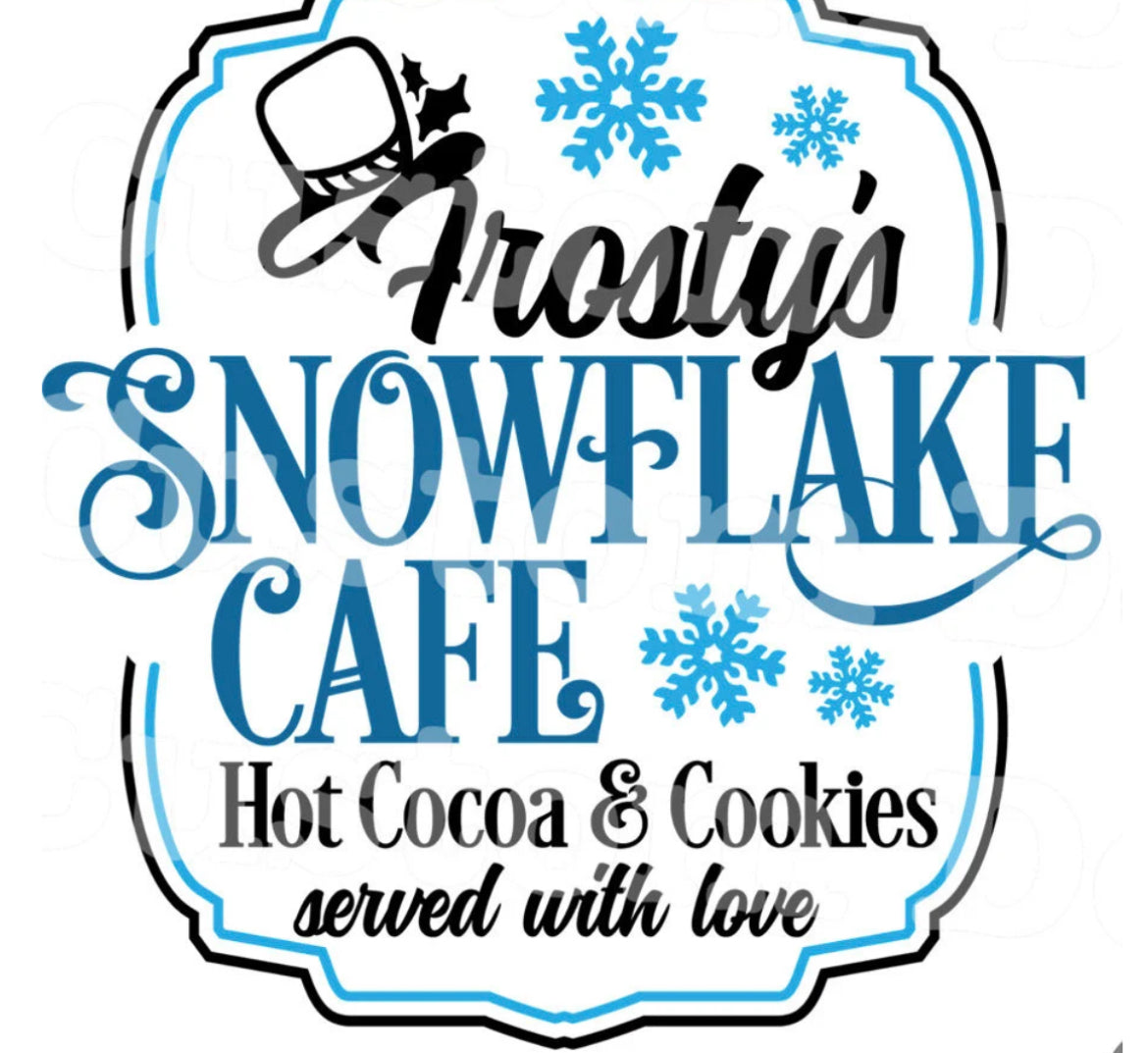 13Y 3” Frosty’s Snowflake Cafe UV DTF Decal