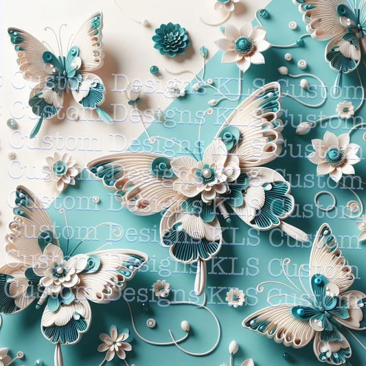 Teal 3D Butterflies 20 Oz Skinny Permanent Vinyl