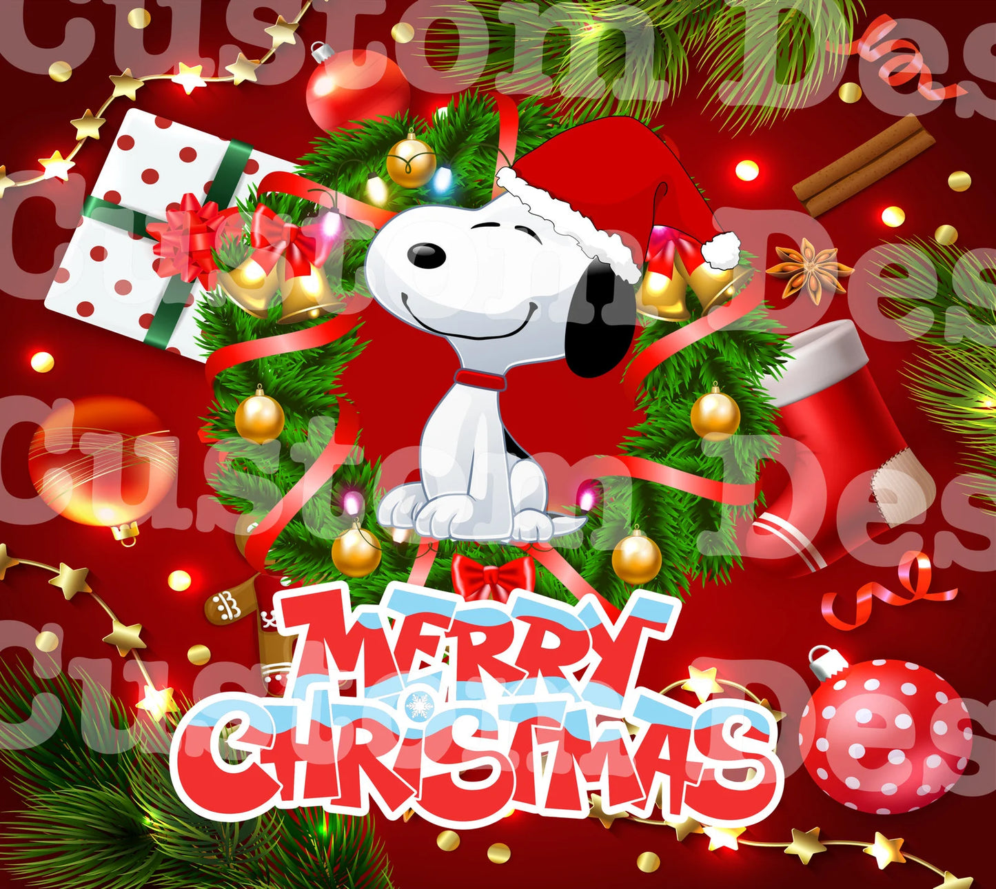 Christmas Dog In Wreath 20 Oz Skinny Permanent Vinyl