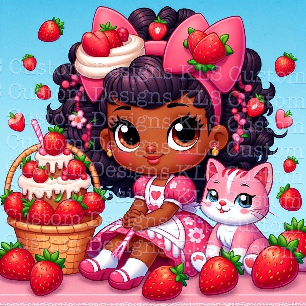 Girl Strawberry With Cat 20 Oz Skinny Permanent Vinyl