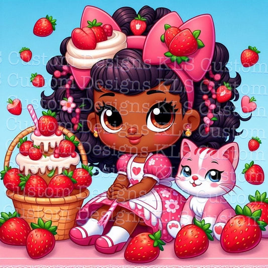 Girl Strawberry With Cat 20 Oz Skinny Permanent Vinyl