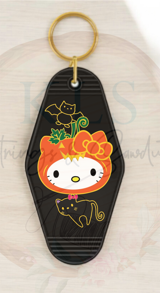 Keychain Halloween Kitty Pumpkin Head Gold Bats