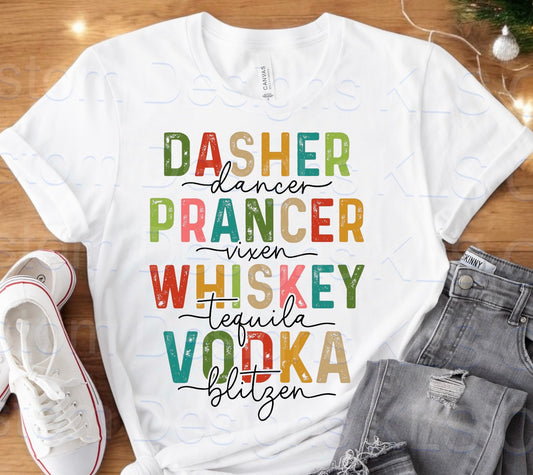 Dasher Prancer Whiskey Vodka Christmas Ready To Press DTF Print