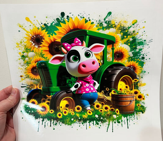 Cow Tractor Sunflower 20 Oz Skinny Permanent Vinyl