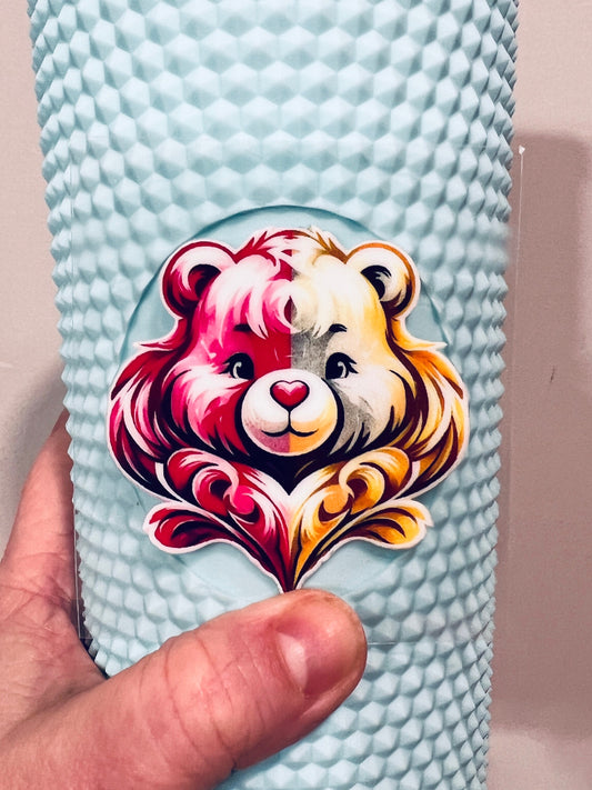 Mini Two Tone Pink Yellow Bear 2” UV DTF Decal