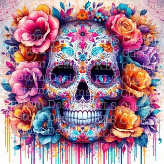 Colorful Sugar Skull 20 Oz Skinny Permanent Vinyl