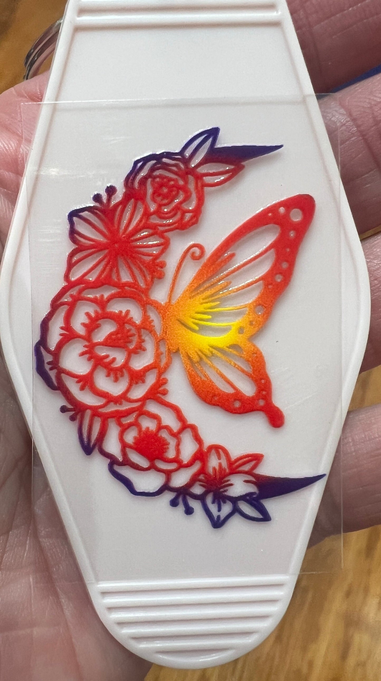 Keychain Floral Butterfly Moon UV DTF Decal