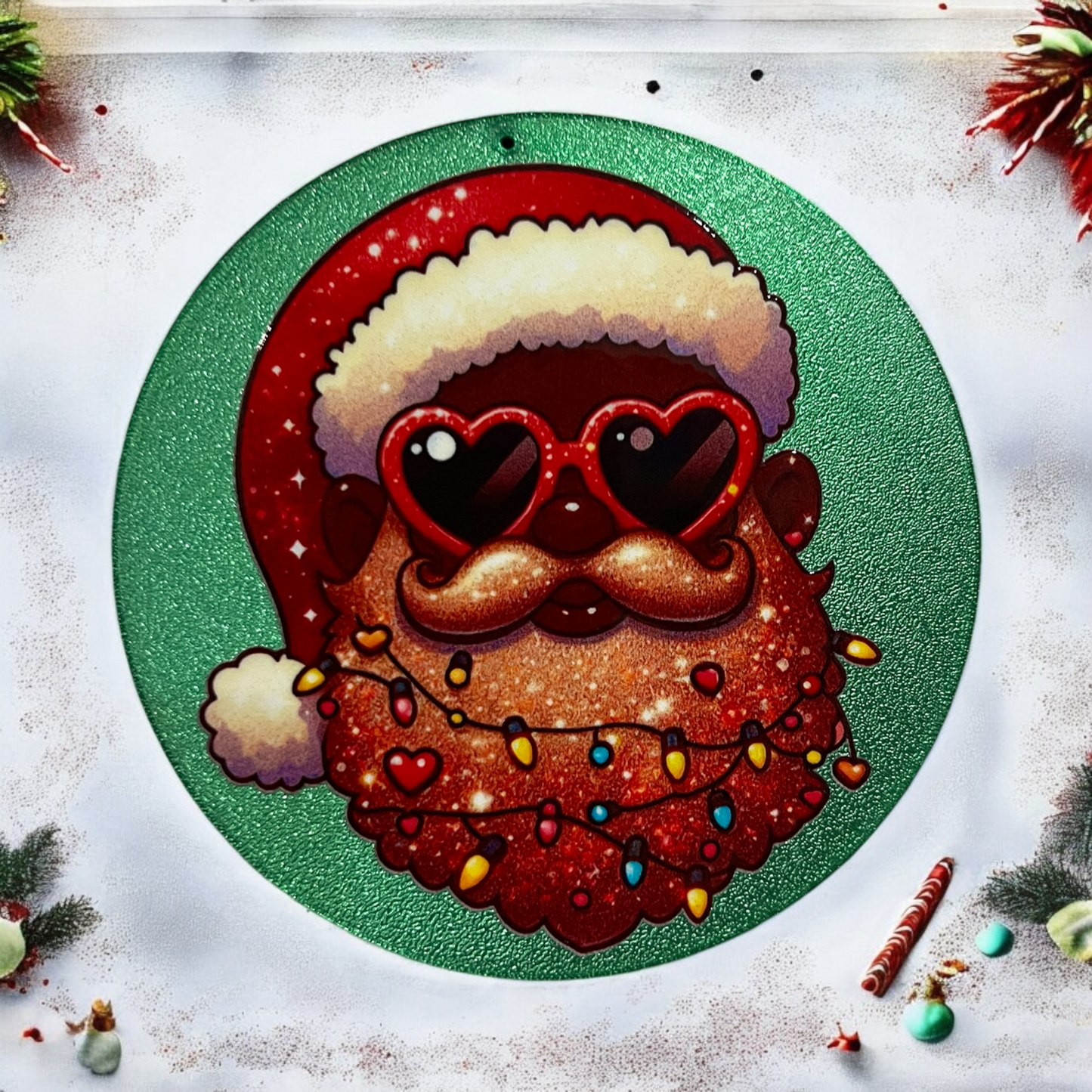 Santa With Lights 3D Printed Sign With UV DTF Image