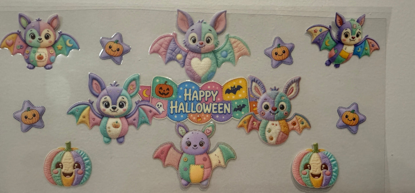 Pastel Happy Halloween Patchwork Bats UV DTF Wrap
