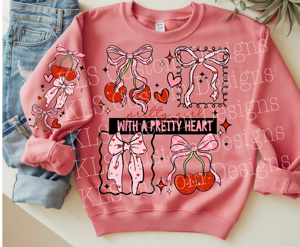 Pink Cherry Bows 2 Piece Ready To Press DTF Print