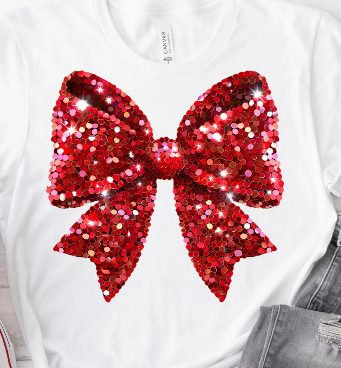 Sparkle Look Red Coquette Bow Christmas DTF Ready To Press