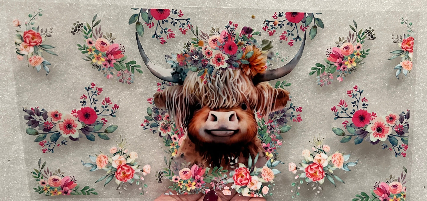 P4 Colorful Floral Highland Cow UV DTF Wrap