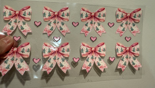 15G Pink Christmas Tree Bows UV DTF Wrap