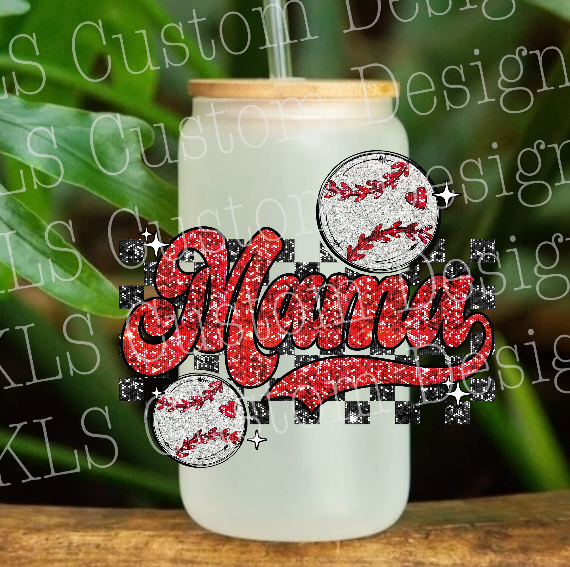 Faux Sparkle Baseball Mama 4” UV DTF Decal