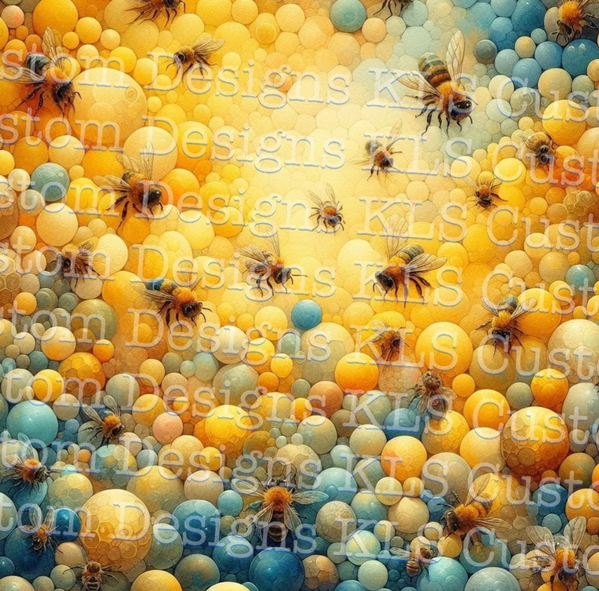 Watercolor Yellow Teal Bee Hive 20 Oz Skinny Permanent Vinyl