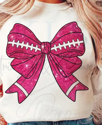 Sparkly Pink Football Coquette Bow Ready To Press DTF Print