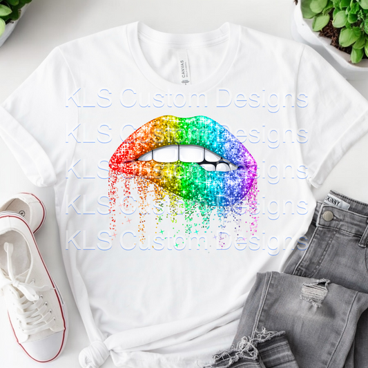 Faux Glitter Rainbow Lips Ready To Press DTF Print