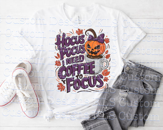 Hocus Pocus I Need Coffee To Focus Pumpkin Purple Coquette Bow Ready To Press DTF Print