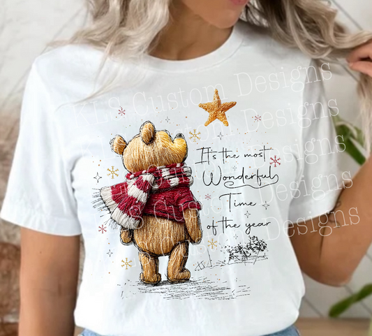 Faux Embroidery Bear Most Wonderful Time Of Year Ready To Press DTF Print