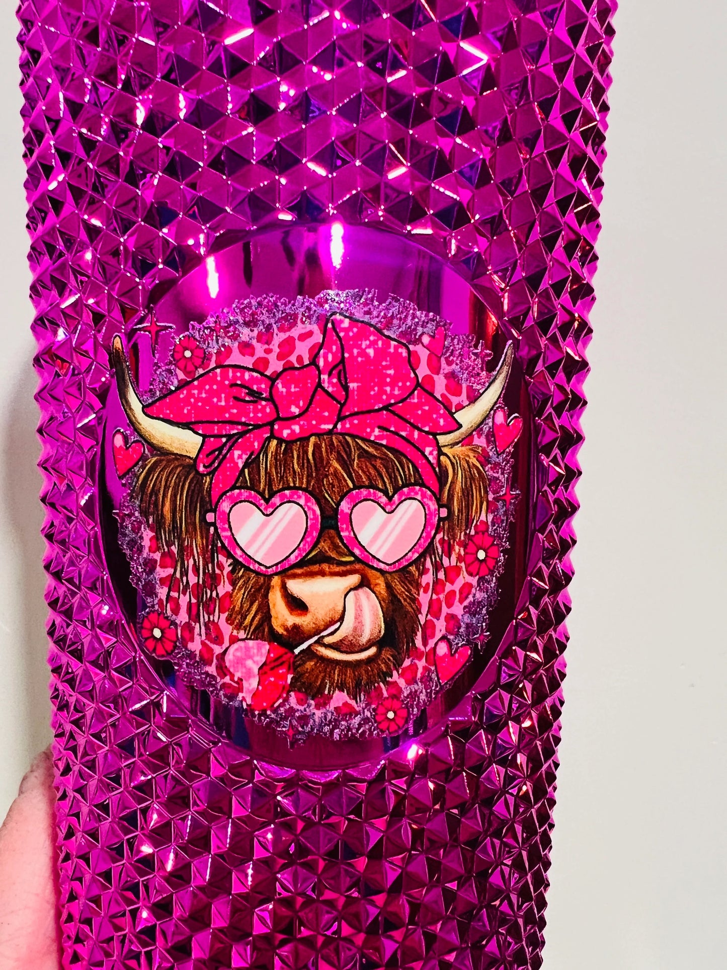 Mini Highland Cow Pink UV DTF Decal