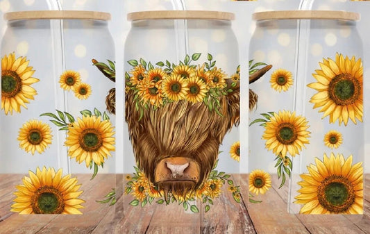 B3 Highland Cow Sunflowers UV DTF Wrap