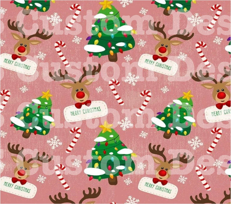 Pink Reindeer And Christmas Trees 20 Oz Skinny Permanent Vinyl