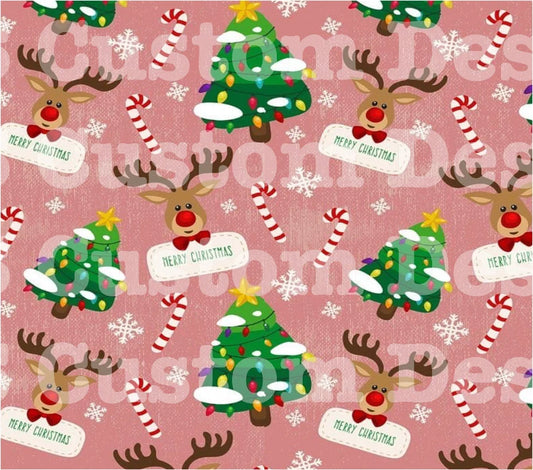 Pink Reindeer And Christmas Trees 20 Oz Skinny Permanent Vinyl