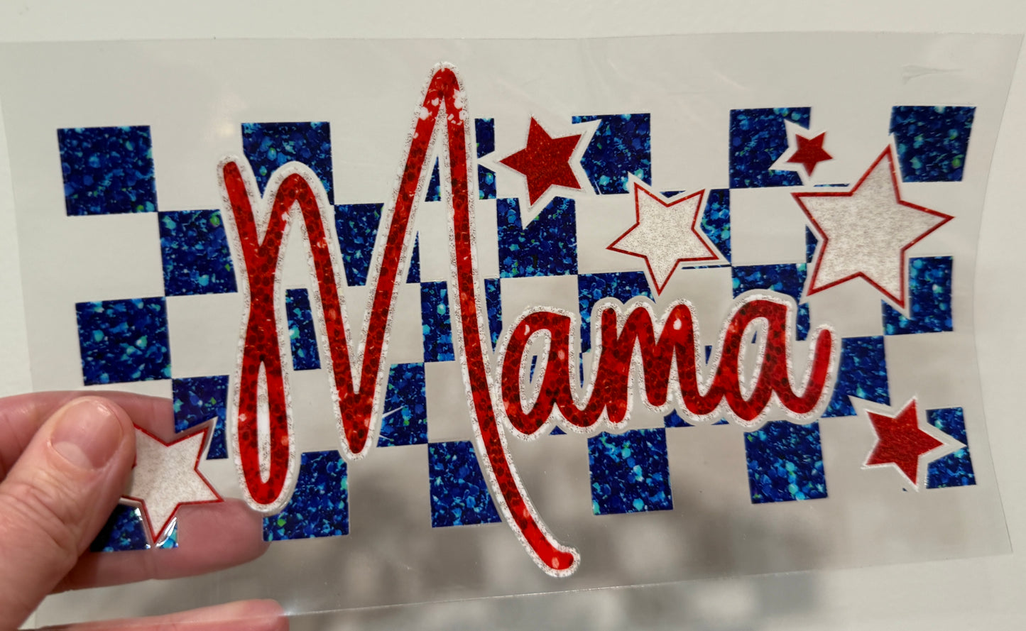 18Y Patriotic Faux Glitter Mama 4” Tall
