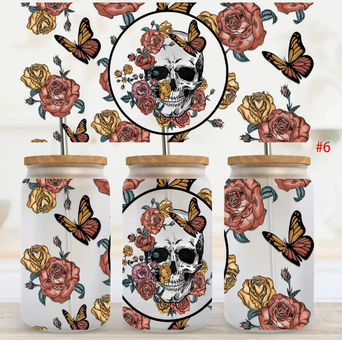 Y2 Skull With Roses And Butterflies UV DTF Wrap