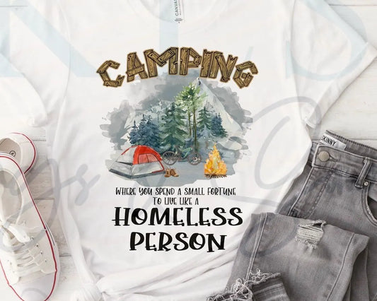 Camping Homeless Person Ready To Press DTF Print