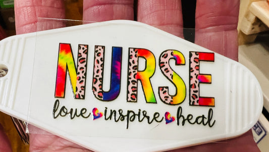 Keychain Nurse Love Inspire Heal UV DTF Decal