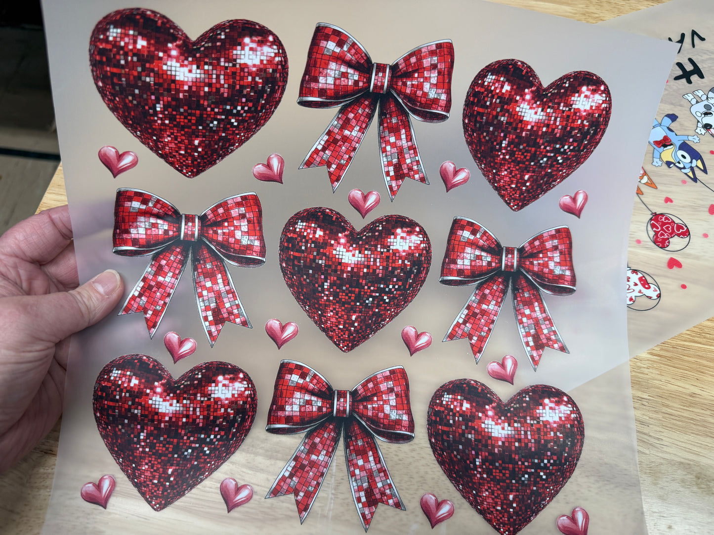 Faux Glitter Hearts Coquette Bows Ready To Press DTF Print