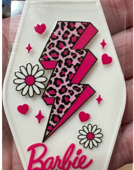 Keychain Cheetah Pink Lightening Bolt UV DTF Decal