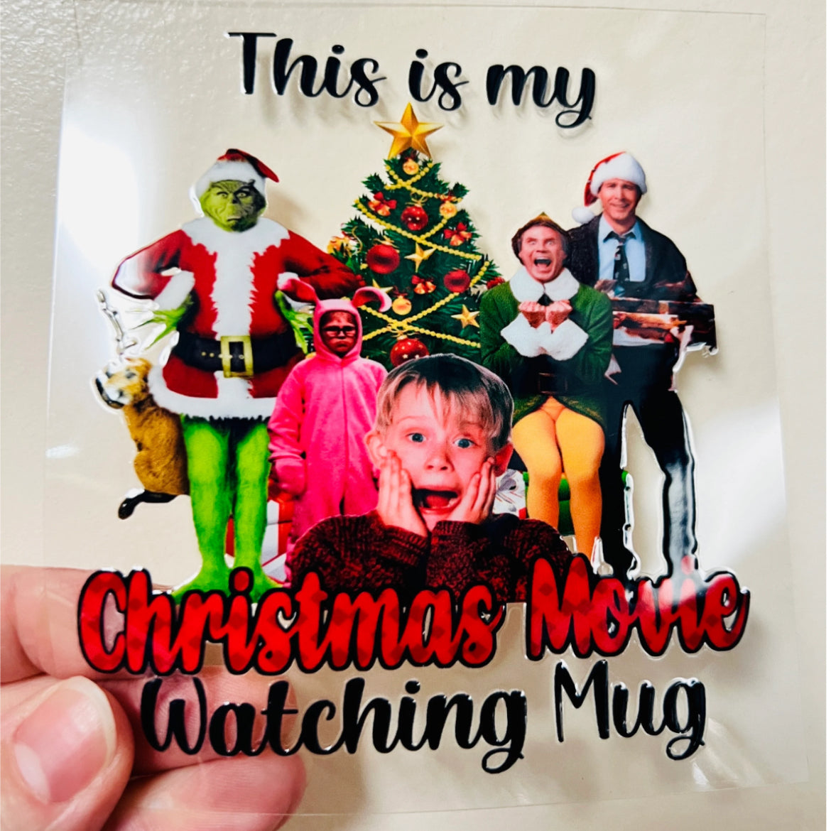 16B Christmas Movie Watching Mug UV DTF Decal