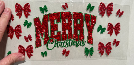 15Y Merry Christmas Faux Sequins Lights UV DTF Wrap