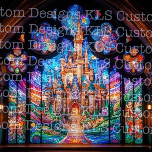 Fairytale Castle Stained Glass 20 Oz Skinny Permanent Vinyl