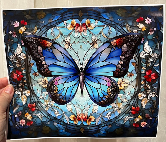 Blue Butterfly Stained Glass 20 Oz Skinny Permanent Vinyl