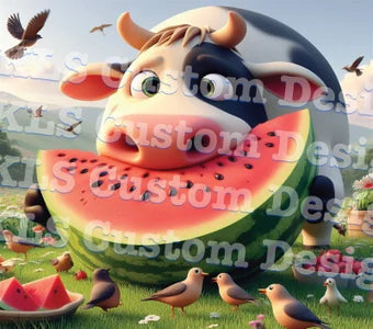 Summertime Cow With Watermelon 20 Oz Skinny Permanent Vinyl