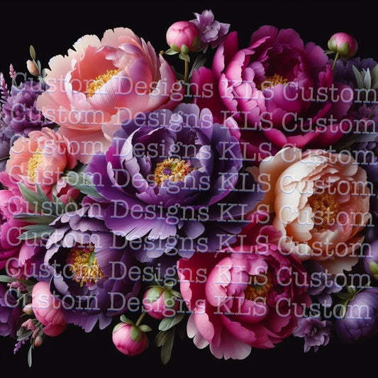 Colorful Peonies 20 Oz Skinny Permanent Vinyl